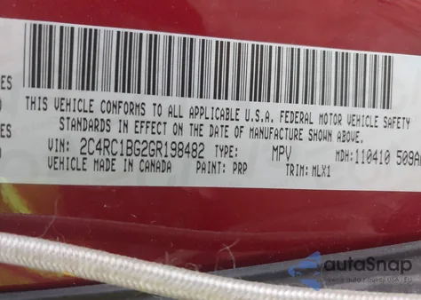 2016 Chrysler Town & Country Touring из США, поврежденный, VIN 2C4RC1BG2GR198482